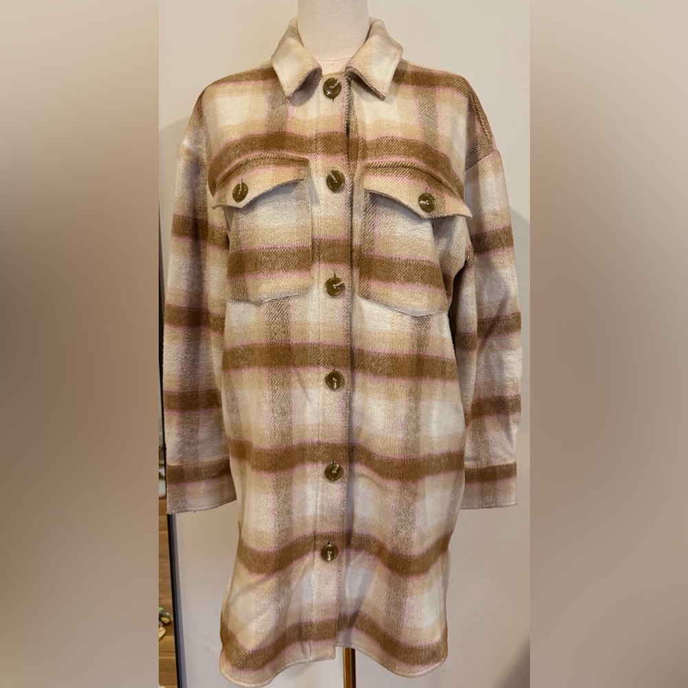 BP Plaid Utility Jacket in Pink and Brown